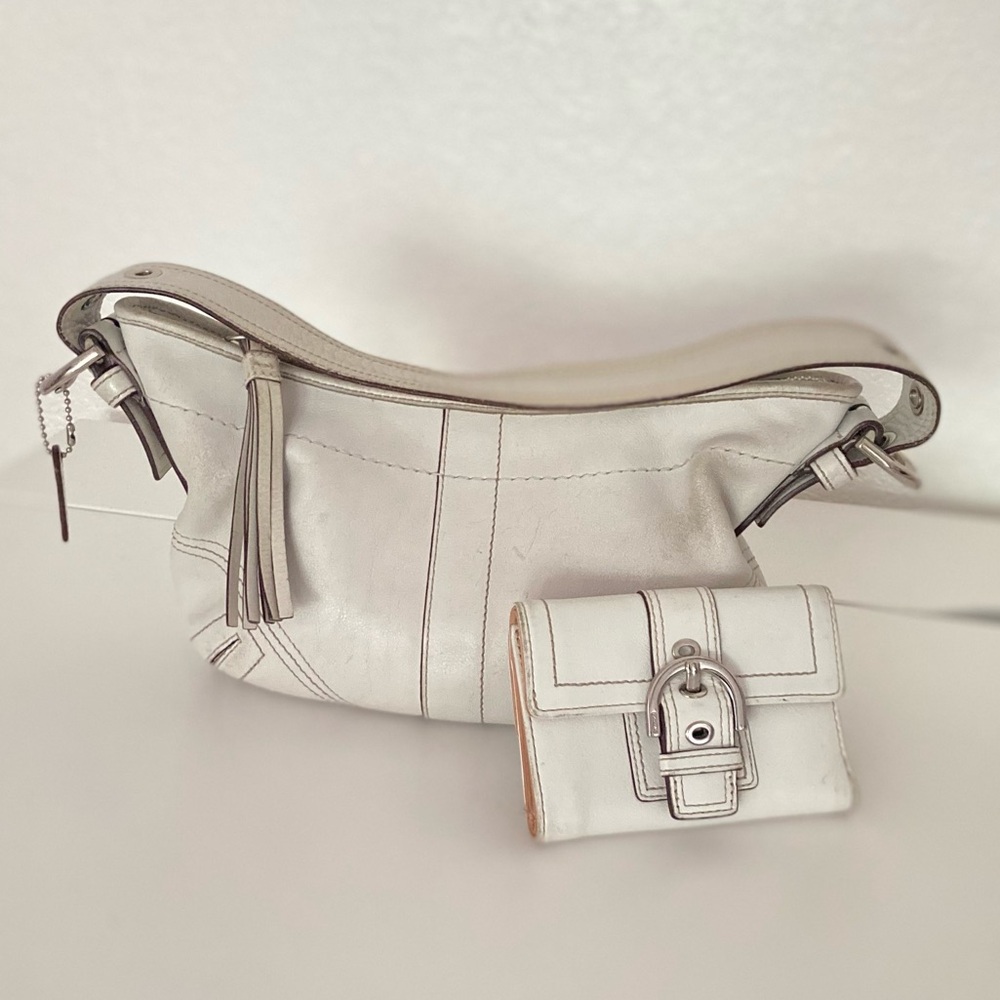 Coach White Leather Shoulder Bag and Matching Wallet